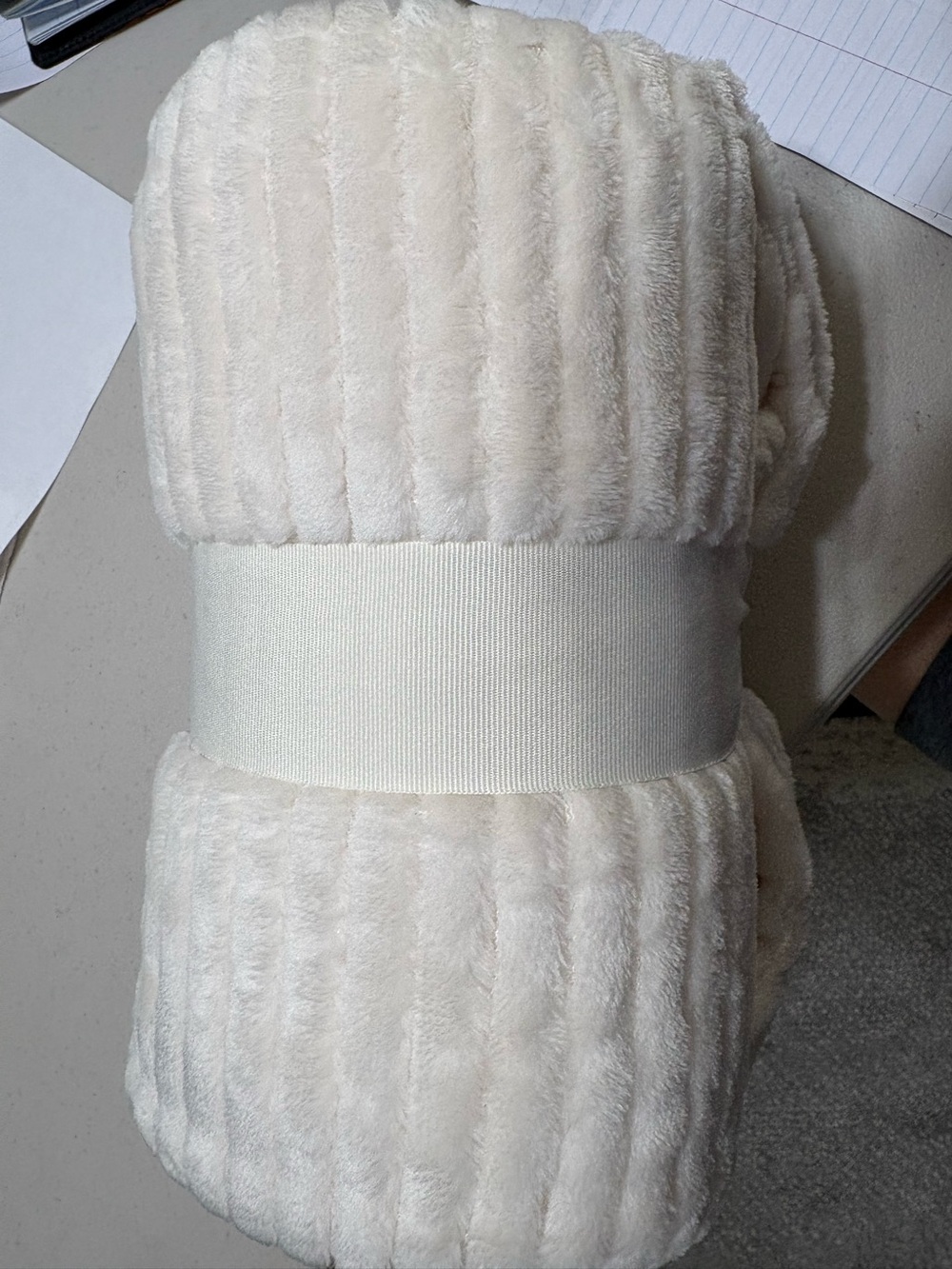 Plush Ribbed Throw Blanket - Ivory by